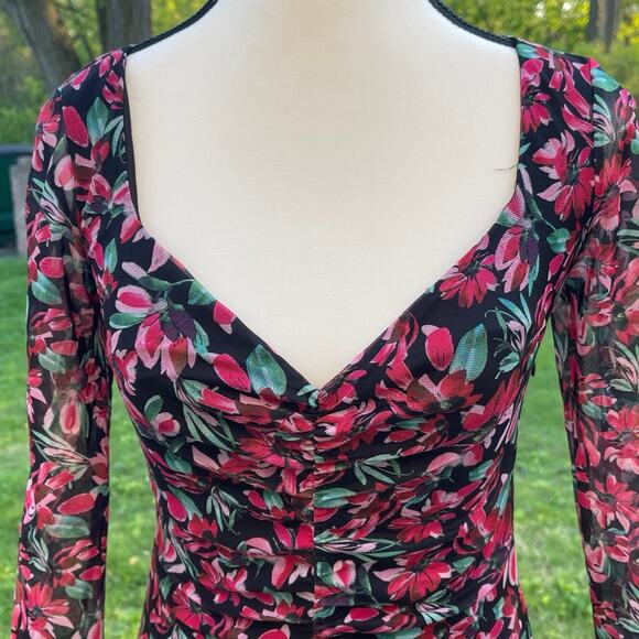 Y2K Cottagecor prairie Sheer Floral Ruched Bodycon Cutout Back GUESS Dress small - Picture 2 of 12